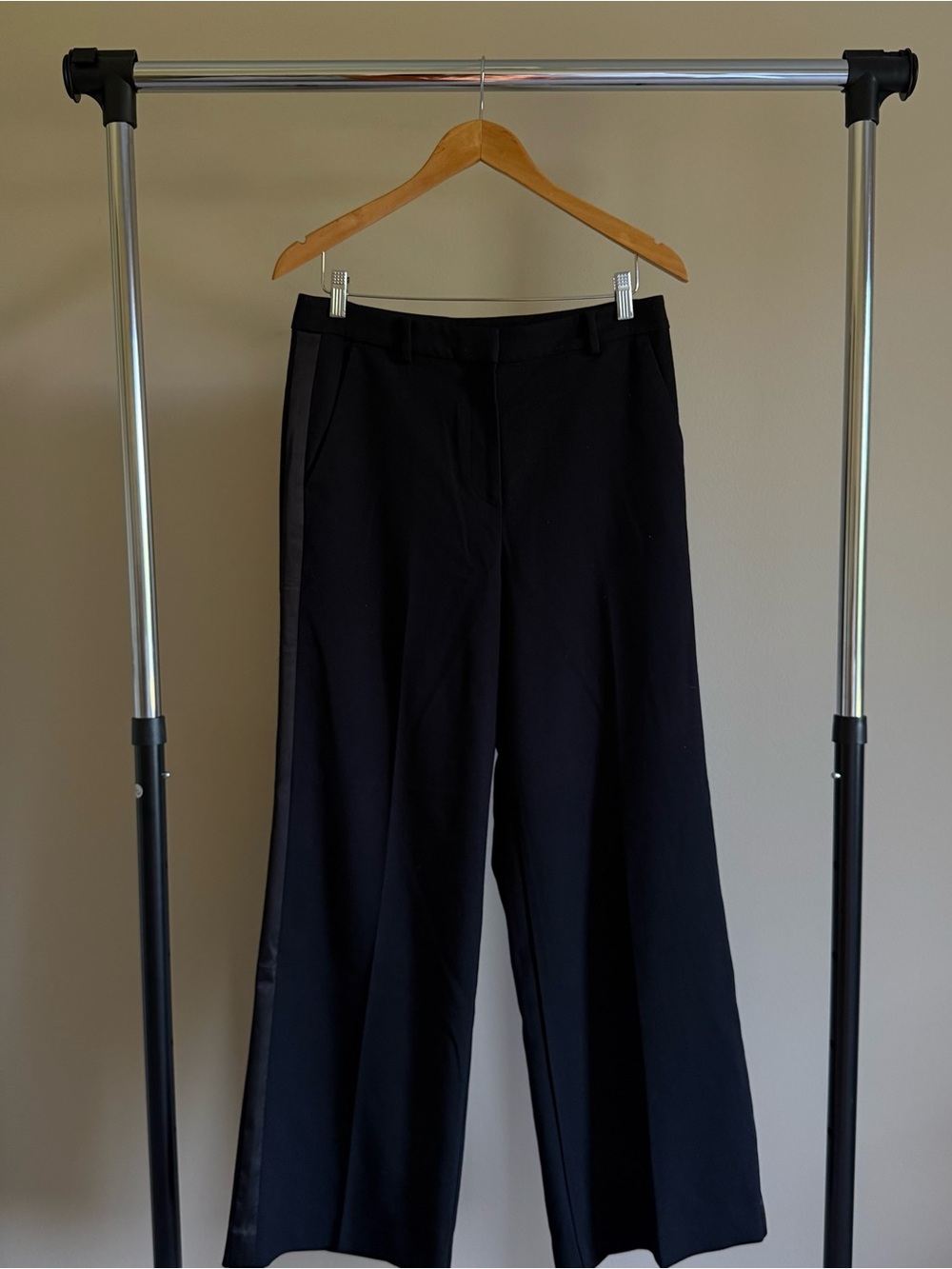 LOFT Black Wide-Leg Trousers with Satin Side Trim